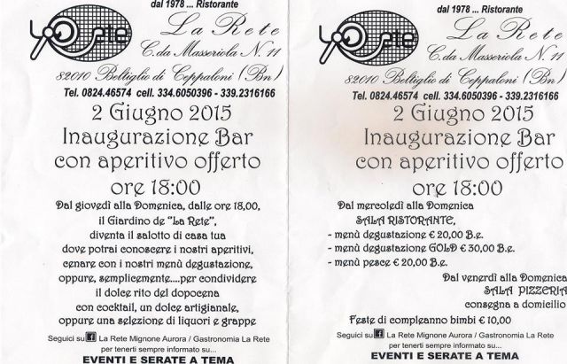 INAUGURAZIONE BAR....2 giugno 2015 ore 18,00