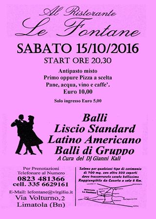 Serata danzante Sabato 15/10/16 presso Le Fontane di Limatola