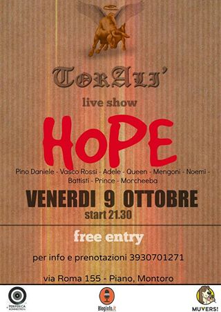 |||Toralì Ristopub ||| presenta >> HOPE >> pop rock live show