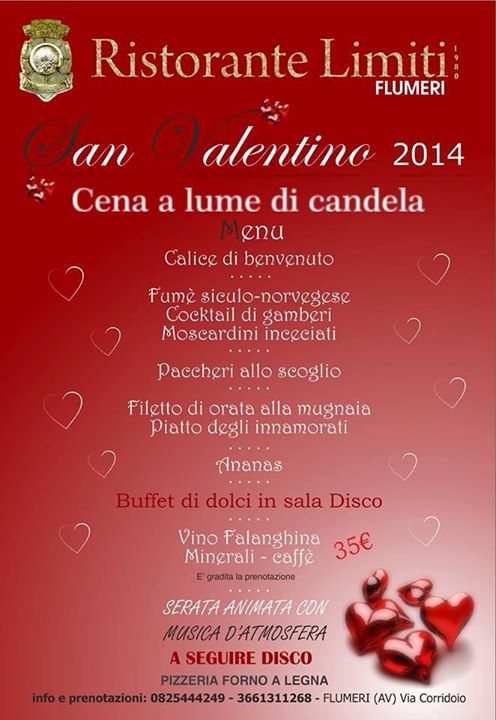 RISTORANTE  L.I.M.I.T.I. 1980 present:::►***SAN  VALENTINO  A  LUME  DI CANDELA***