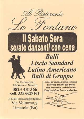 Serata danzante con cena  presso Le Fontane di Limatola -BN.