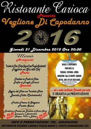 VEGLIONE DI CAPODANNO 2016 AL RISTORANTE CARIOCA MONDRAGONE BEACH