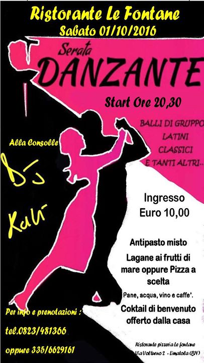 Serata danzante Sabato 01/10/16 presso Le Fontane di Limatola